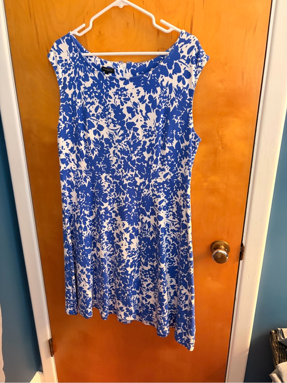 Talbots Blue and White Floral Fit-and-Flare Dress